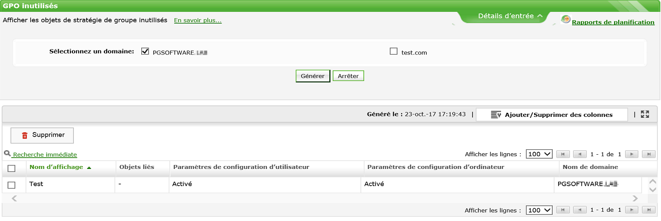 Figure 1. Rapport des GPO non liés via ADManager Plus