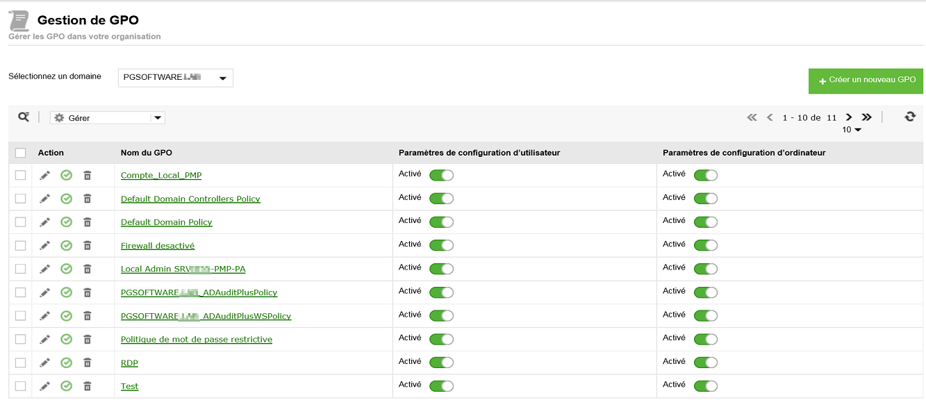 Figure 2. Les portions utilisateur GPO et/ou ordinateur peuvent être désactivées dans ADManager Plus