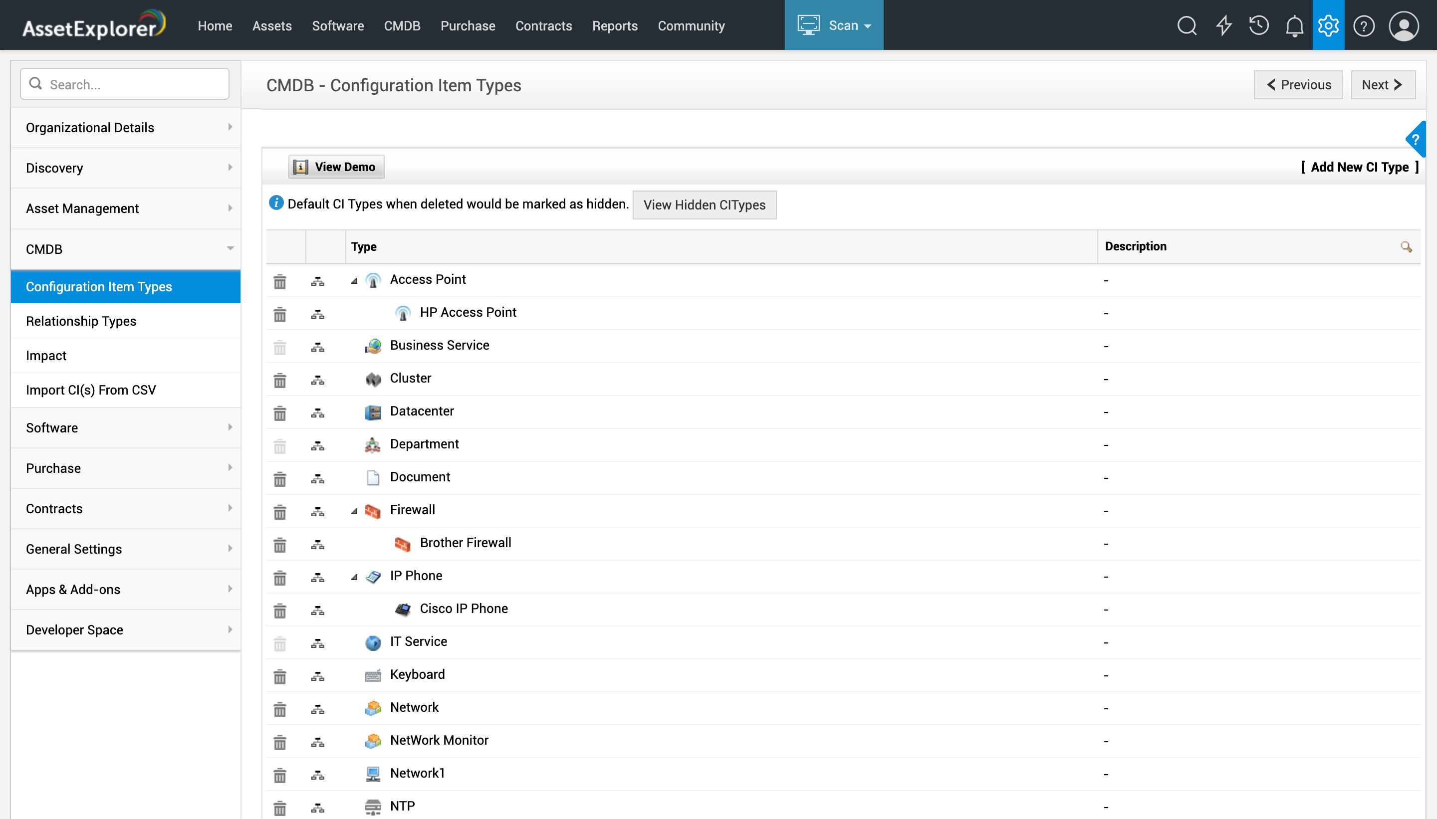 Types de Configuration Items (CI Types)